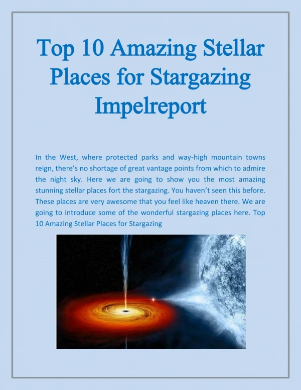 Top 10 Amazing Stellar Places for Stargazing Impelreport