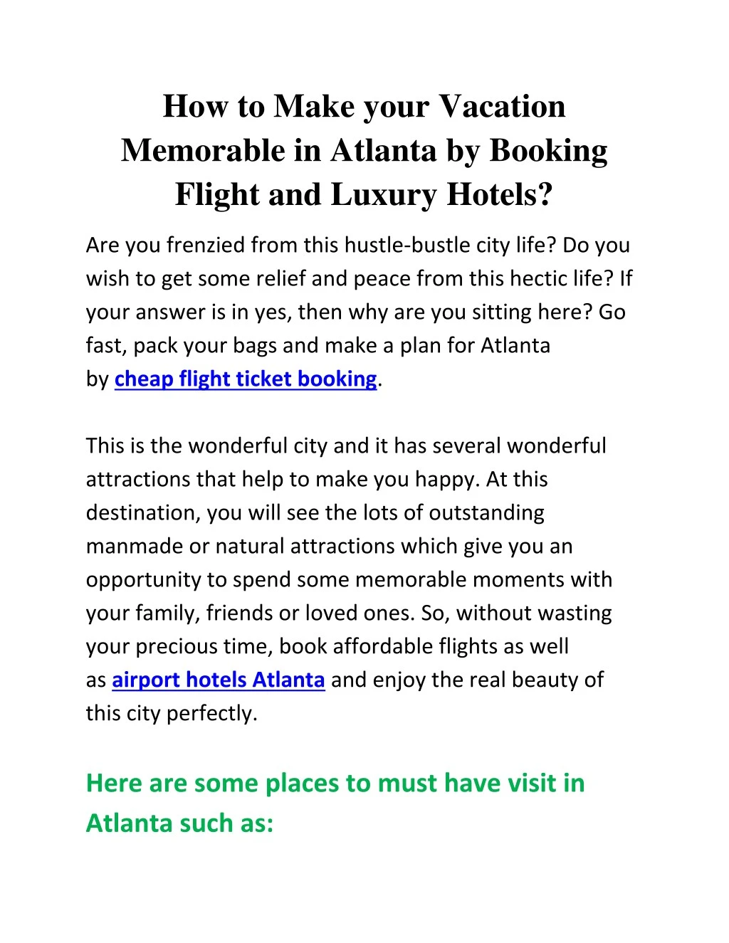 how to make your vacation memorable in atlanta