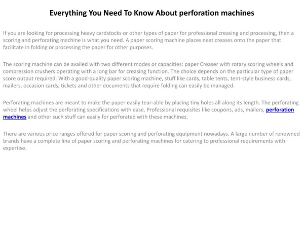 perforation machines service