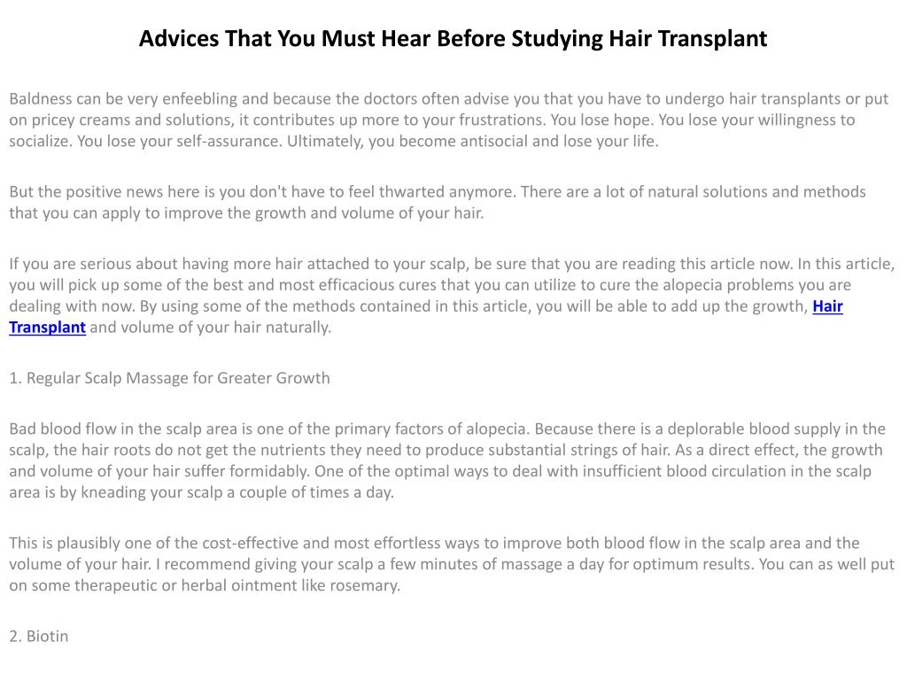 advices that you must hear before studying hair transplant