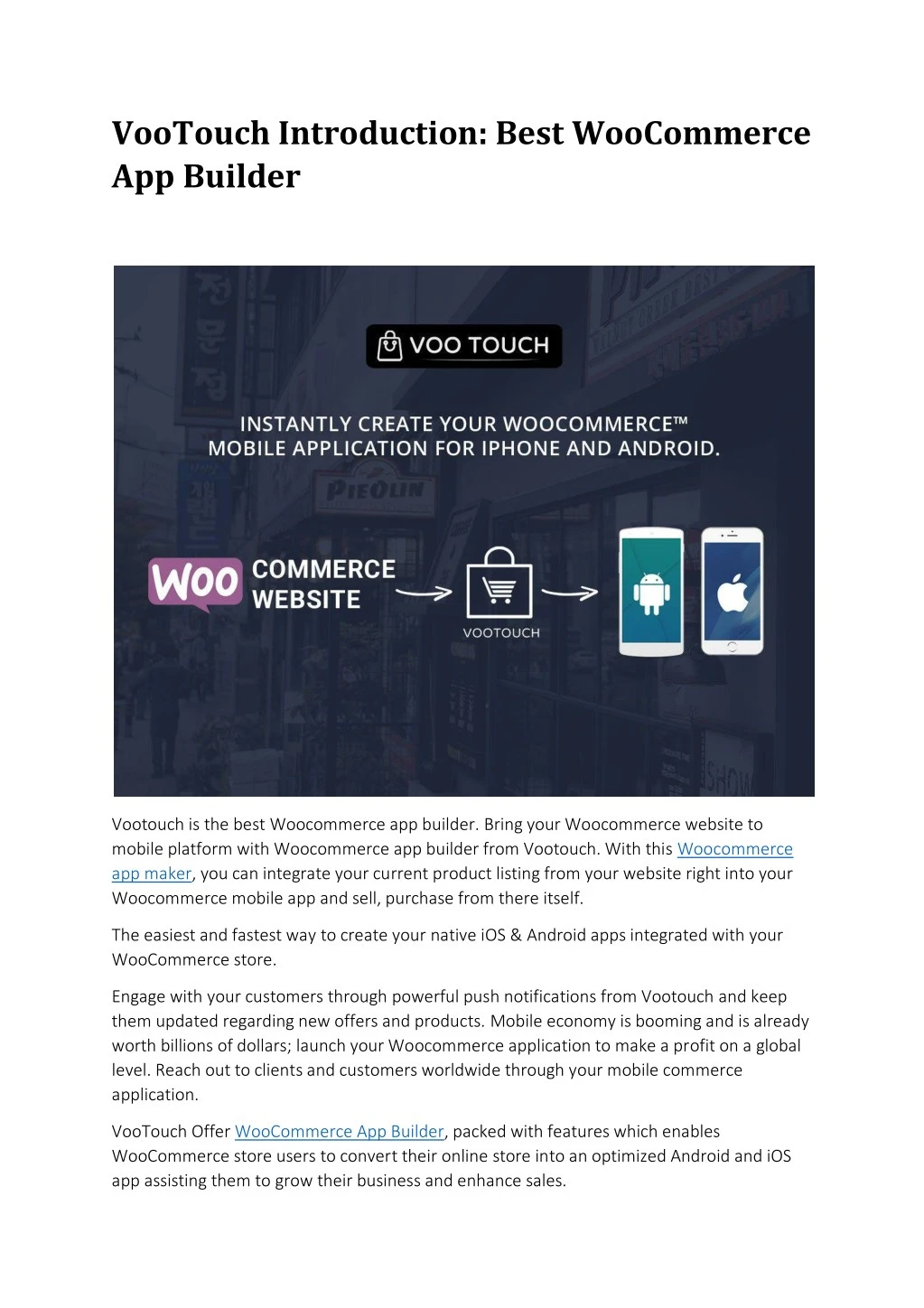 vootouch introduction best woocommerce app builder