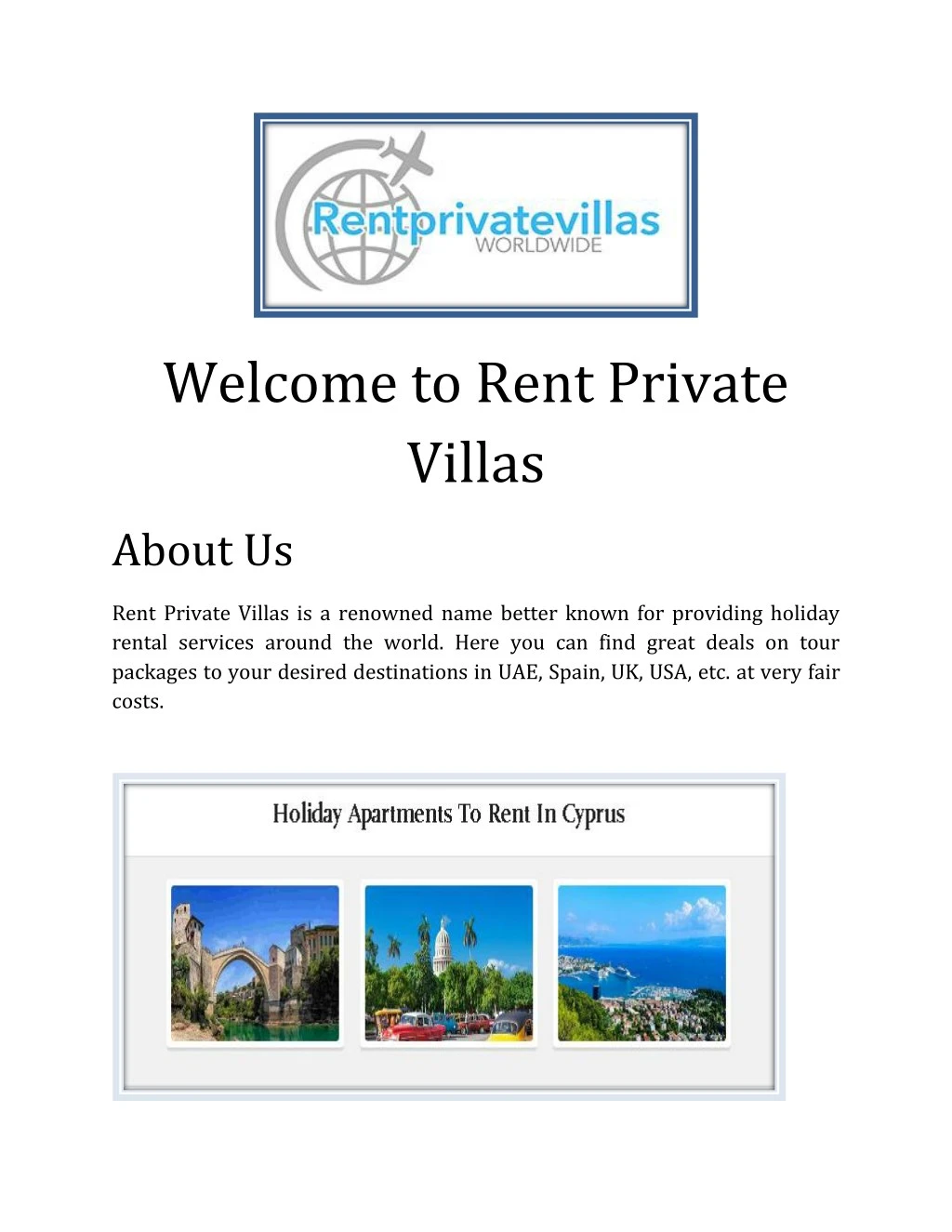 welcome to rent private villas