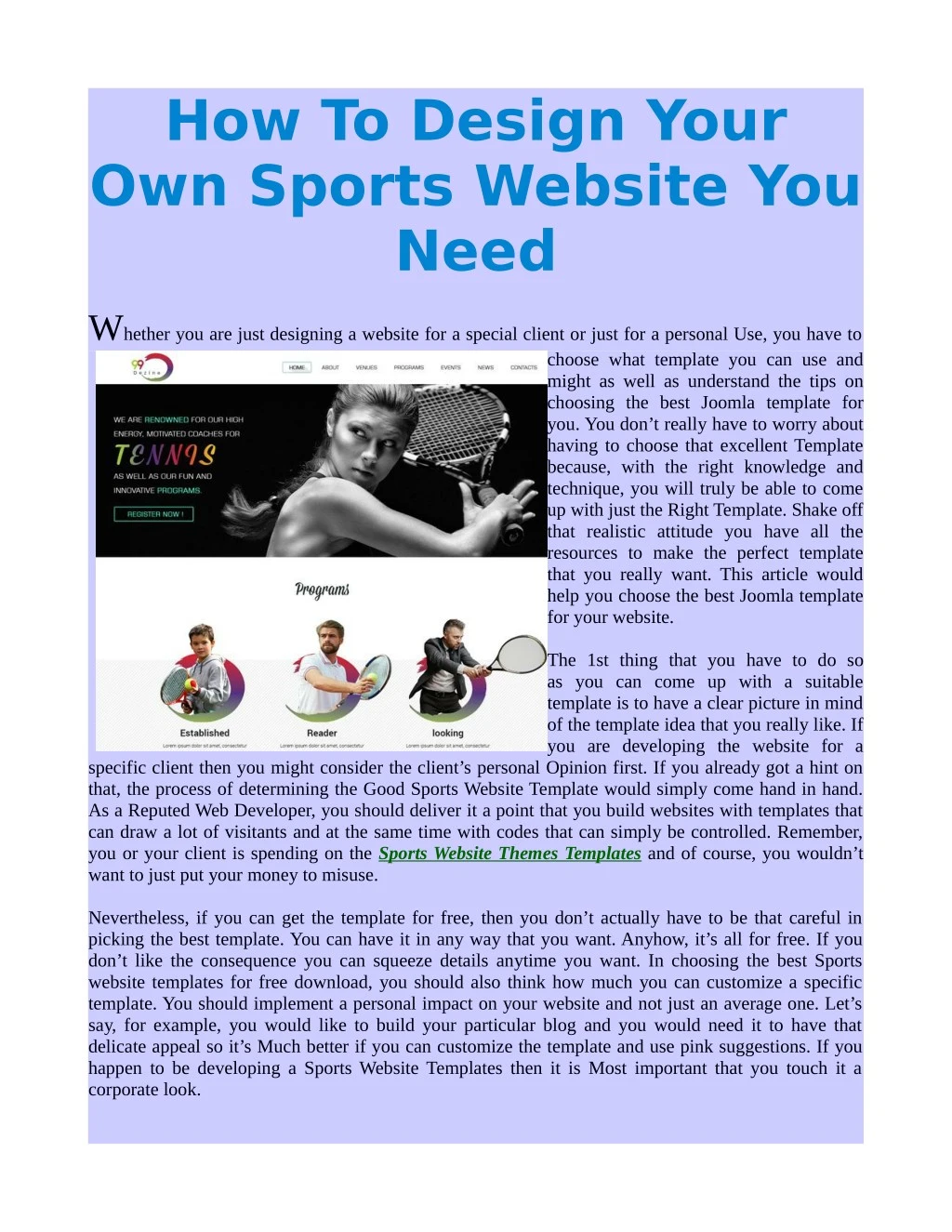 how to design your own sports website you need