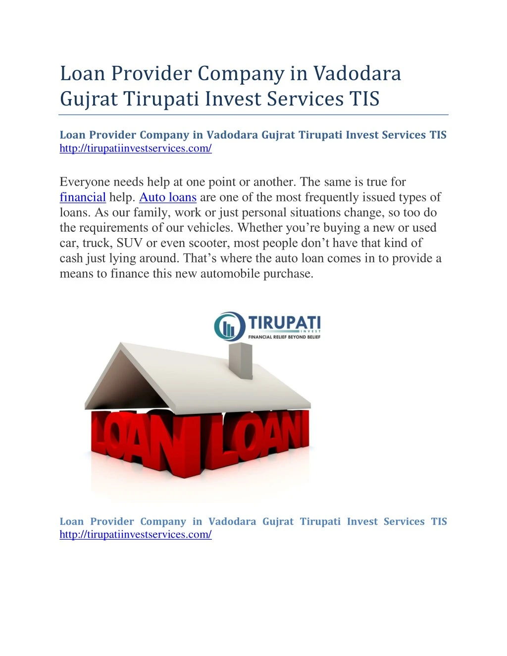 loan provider company in vadodara gujrat tirupati