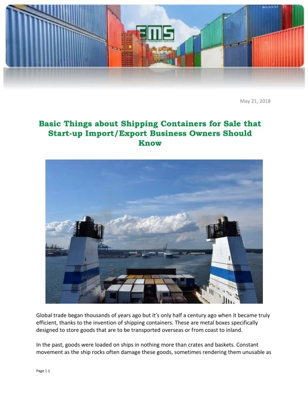 Basic Things about Shipping Containers for Sale that Start-up Import/Export Business Owners Should Know