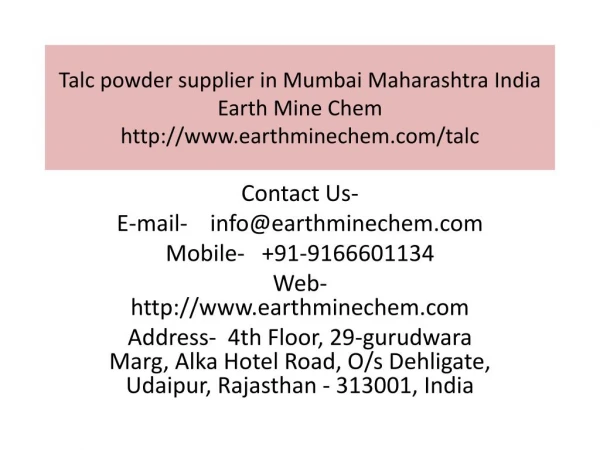 Talc powder supplier in Mumbai Maharashtra India Earth Mine Chem