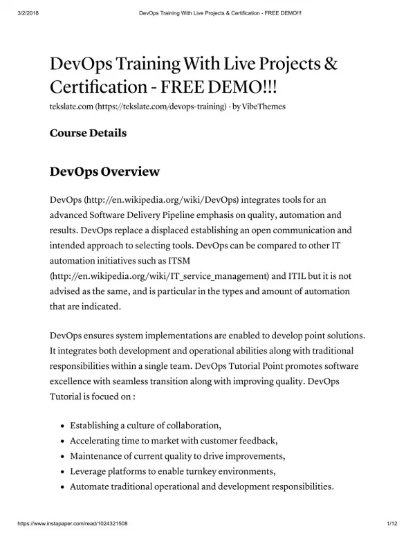 Devops Online Training With Live Project And Certification | Free Demo !!!