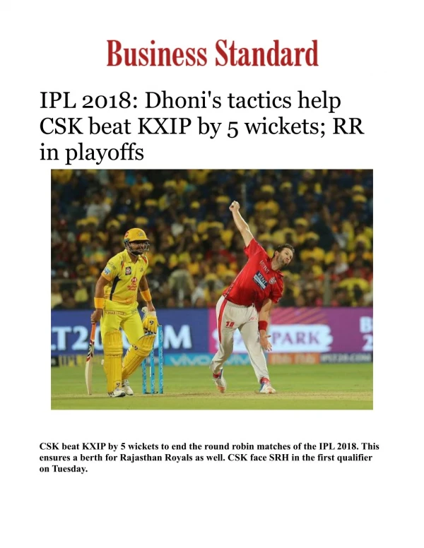 IPL 2018: Dhoni's tactics help CSK beat KXIP by 5 wickets; RR in playoffs