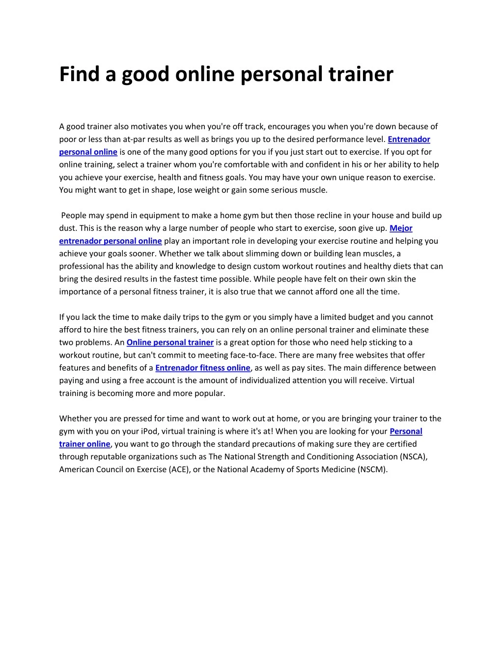 find a good online personal trainer