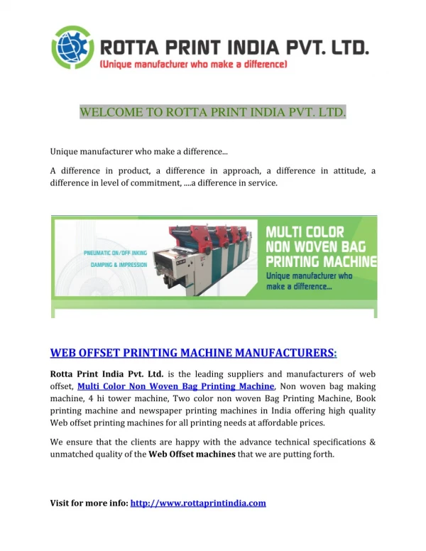 Multi Color Non Woven Bag Printing Machine - Rotta Print