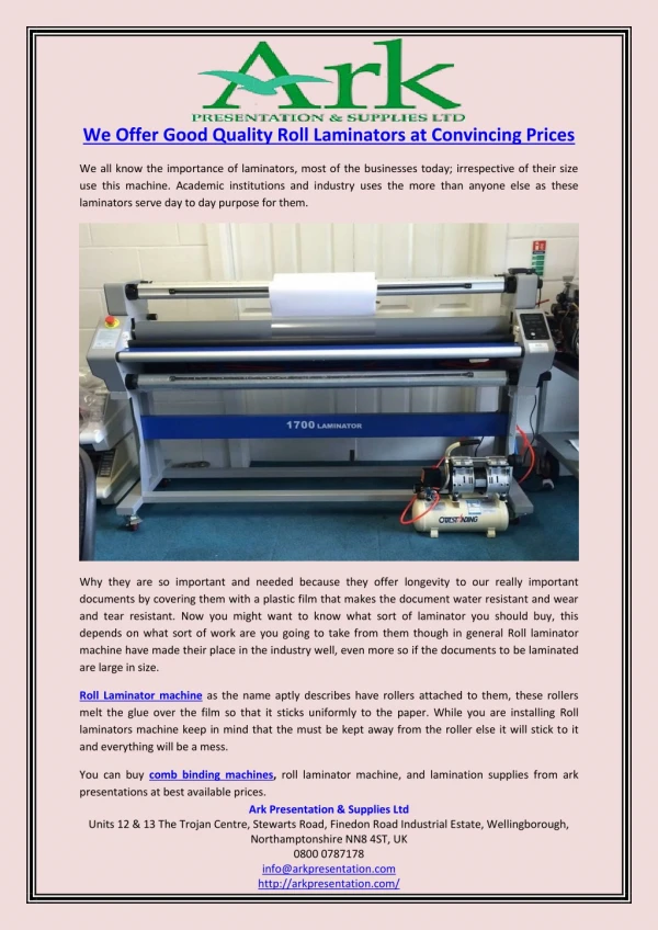 We Offer Good Quality Roll Laminators at Convincing Prices