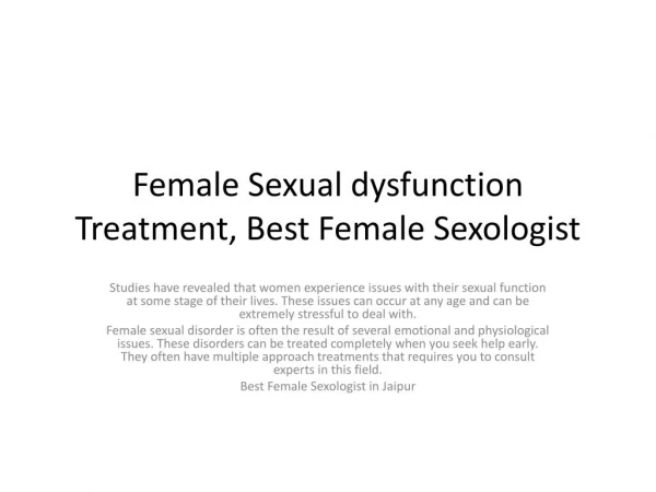 Female Sexual dysfunction Treatment, Best Female Sexologist