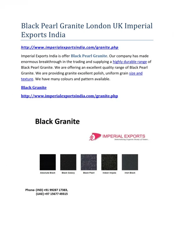 Black Pearl Granite London UK Imperial Exports India
