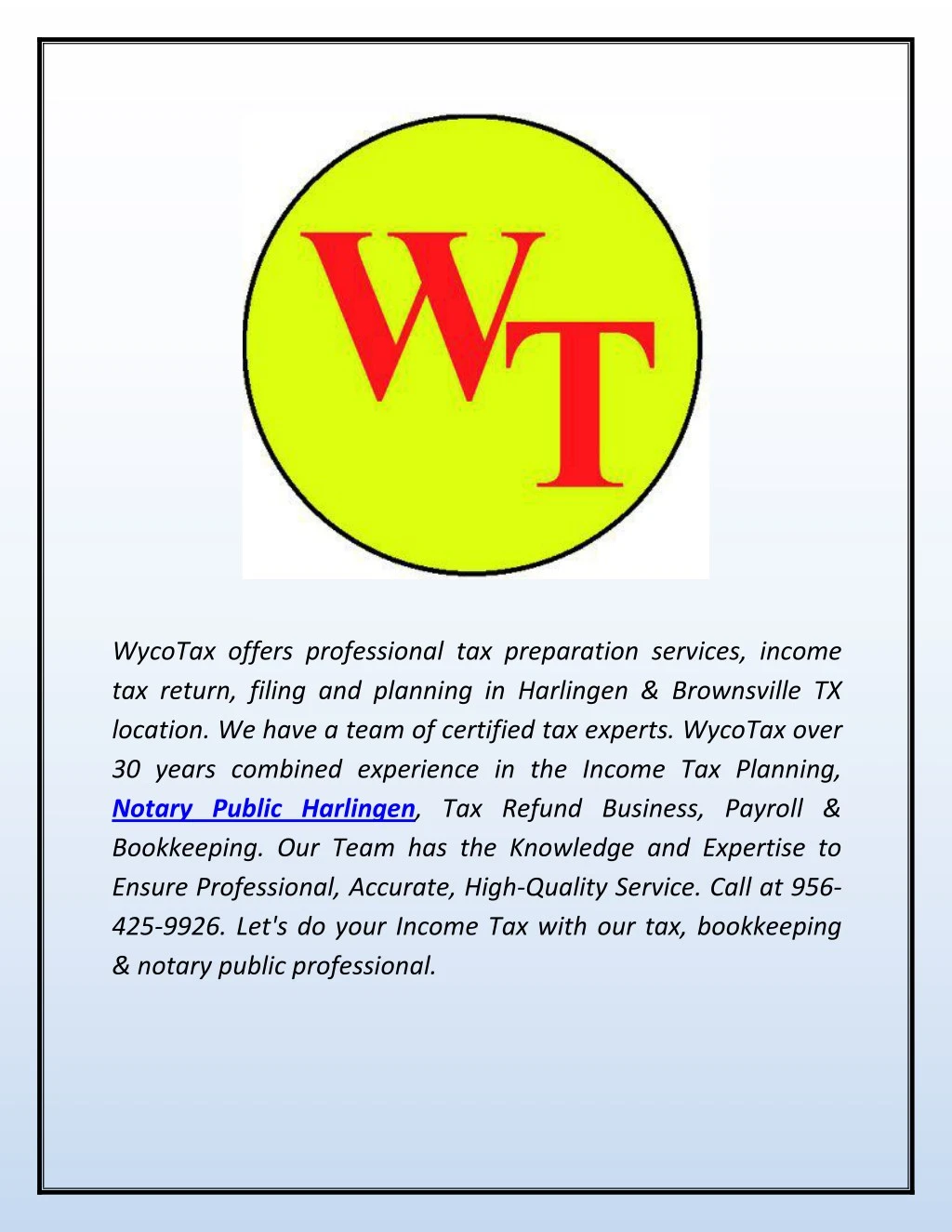 wycotax offers professional tax preparation