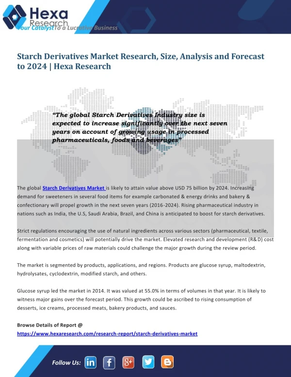 Global Starch Derivatives Industry is Expected to Increase Significantly by 2024