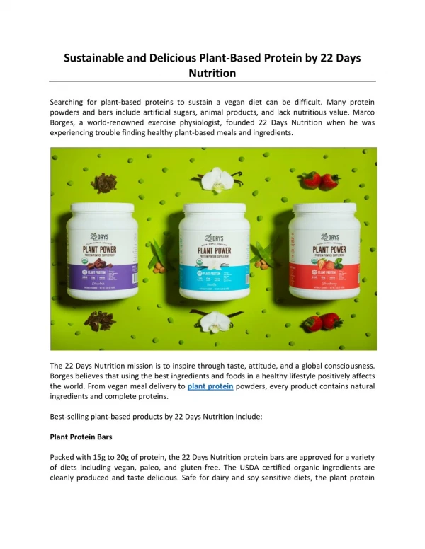 Sustainable and Delicious Plant-Based Protein by 22 Days Nutrition