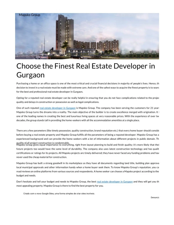 Choose the finest real estate developer in Gurgaon