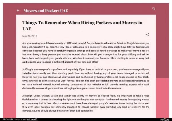 Things To Remember When Hiring Packers and Movers in UAE