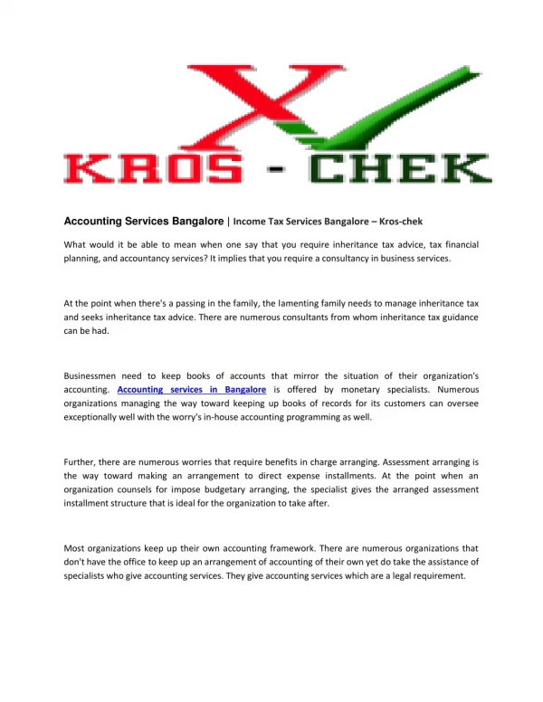 Accounting Services Bangalore | Income Tax Services Bangalore – Kros-chek