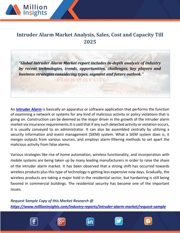Intruder Alarm Market Analysis, Sales, Cost and Capacity Till 2025