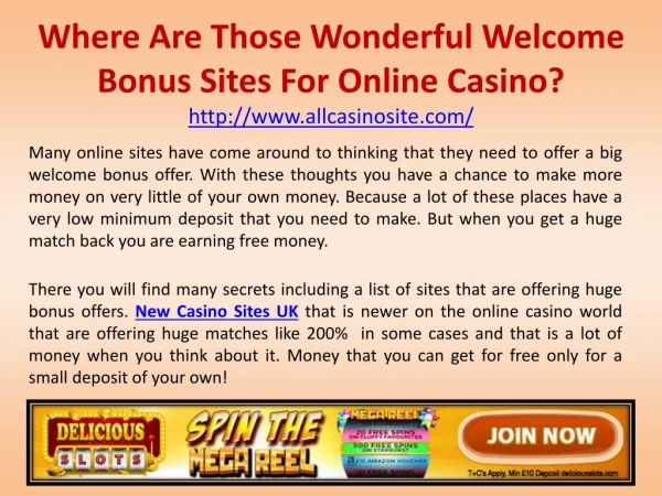 Where Are Those Wonderful Welcome Bonus Sites For Online Casino?