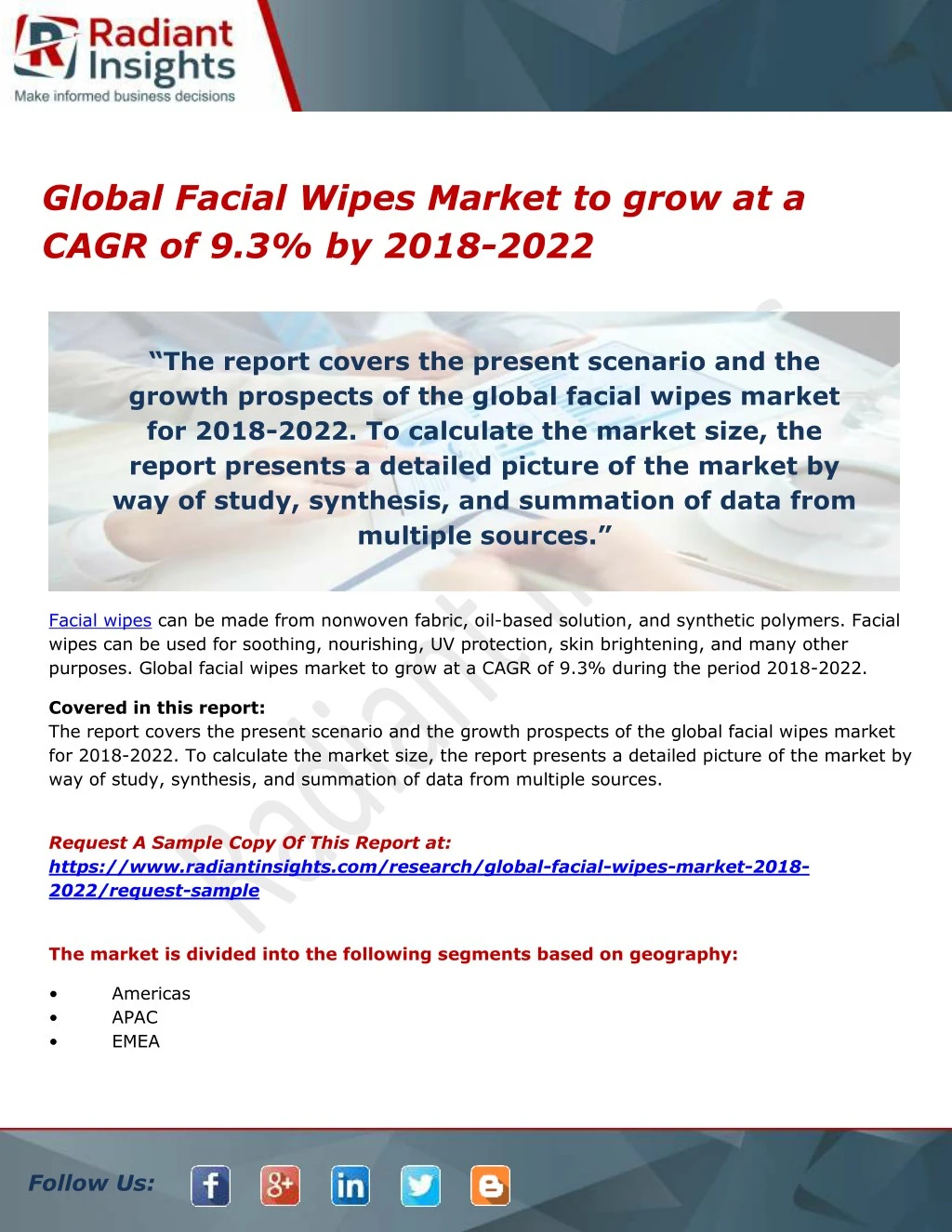 global facial wipes market to grow at a cagr