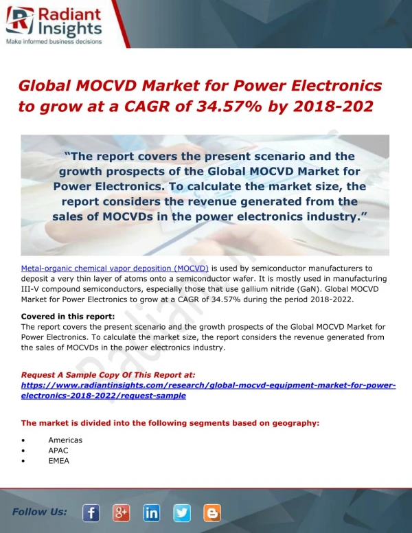 Global MOCVD Market for Power Electronics to grow at a CAGR of 34.57% by 2018-202