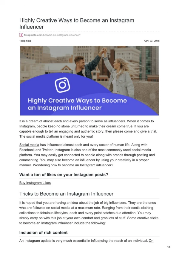 Highly Creative Ways to Become an Instagram Influencer