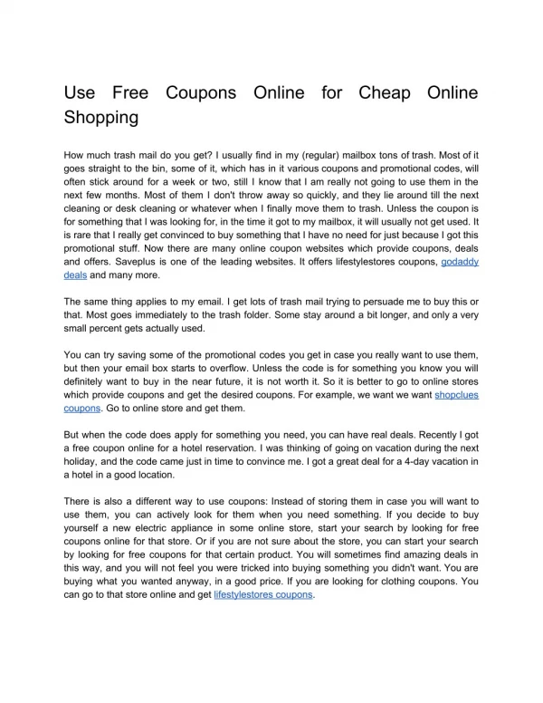 Use Free Coupons Online for Cheap Online Shopping