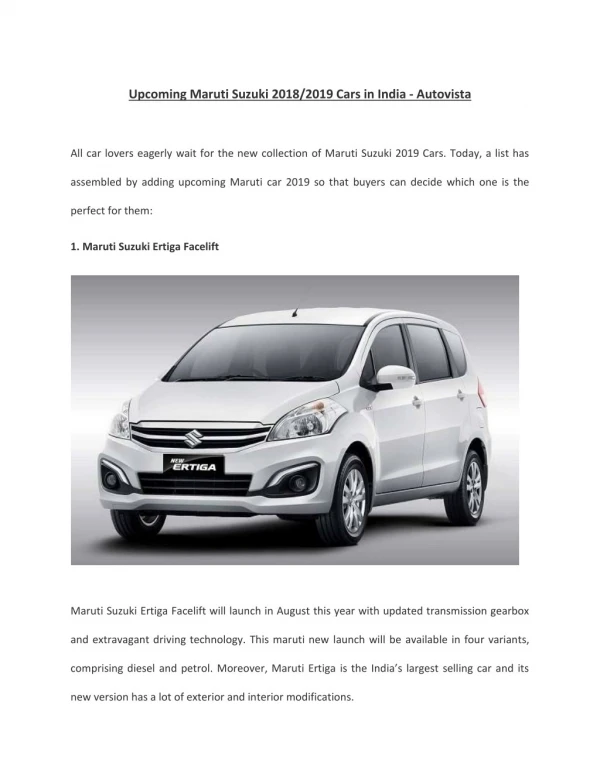 Upcoming Maruti Suzuki 2018/2019 Cars in India - Autovista