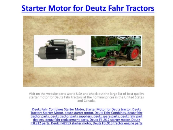 Starter Motor for Dutz Fahr Tractor