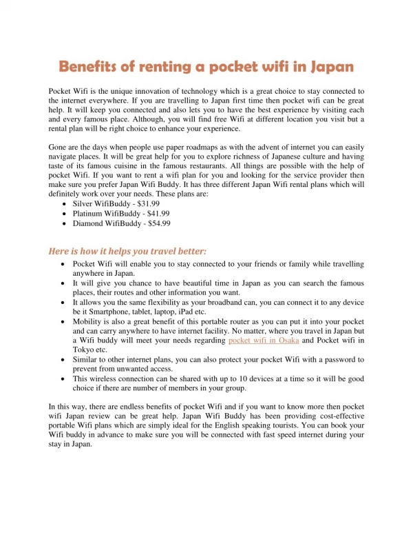 Benefits of renting a pocket wifi in Japan