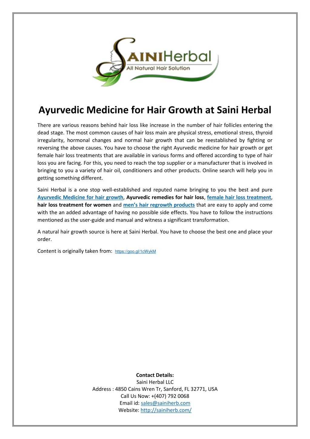 ayurvedic medicine for hair growth at saini herbal