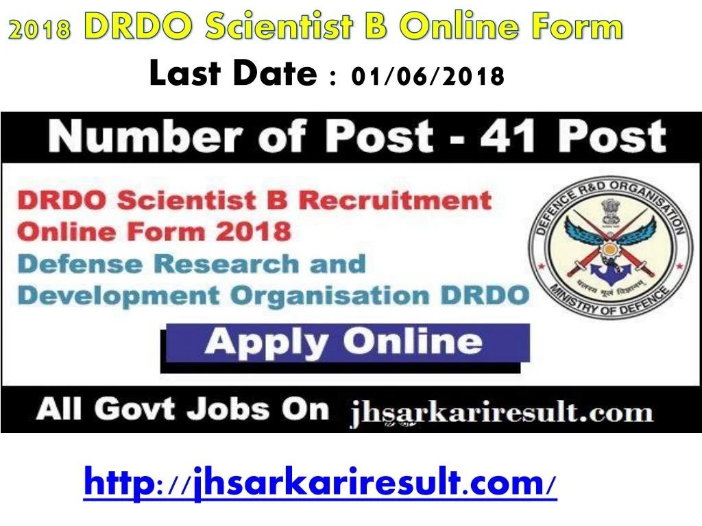 2018 drdo scientist b online form last date