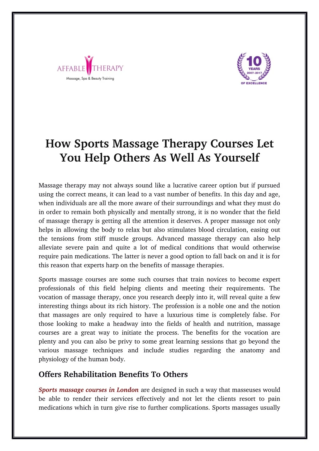how sports massage therapy courses let you help