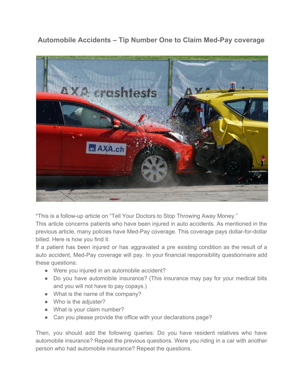 automobile accidents tip number one to claim
