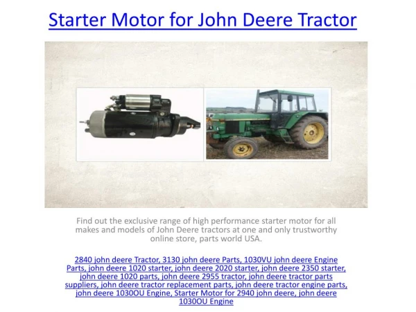 Starter Motor for John Deere Tractor