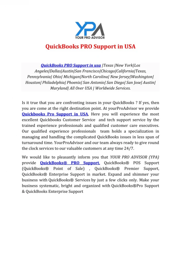 QuickBooks PRO Support in USA