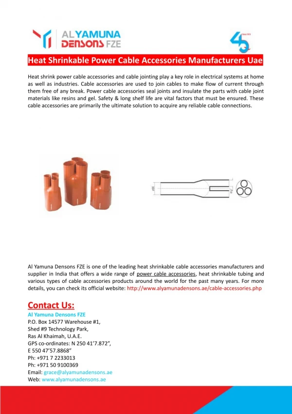 Heat Shrinkable Power Cable Accessories Manufacturers Uae