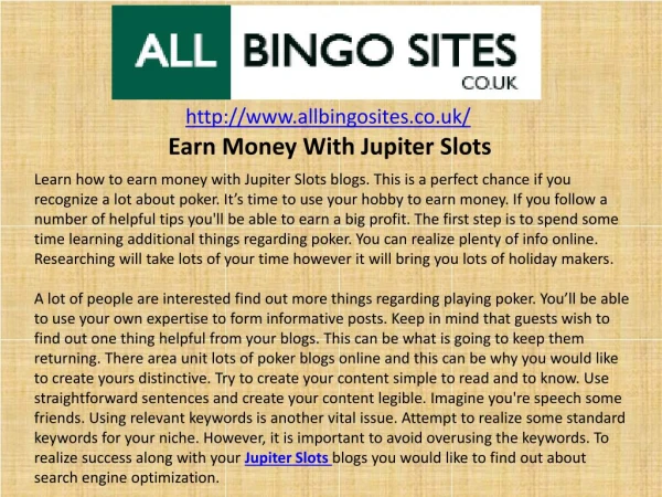 Earn Money With Jupiter Slots