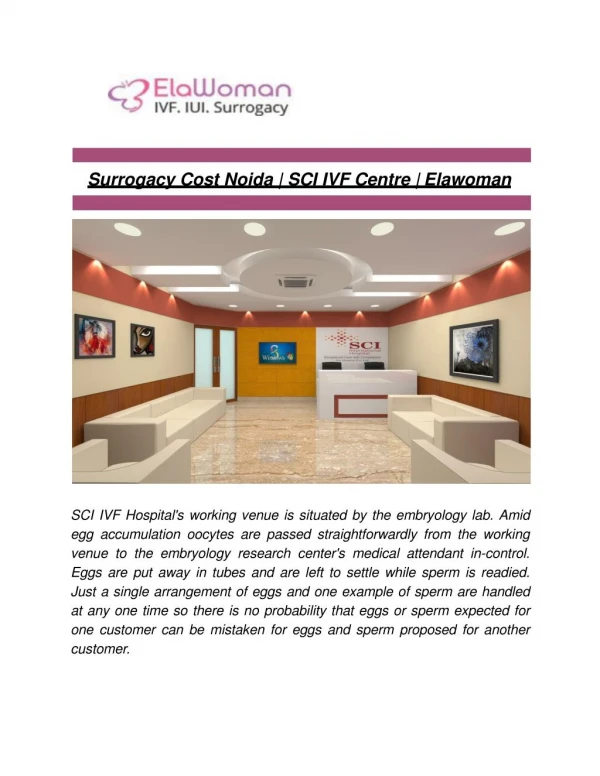 Surrogacy Cost Noida | SCI IVF Centre | Elawoman