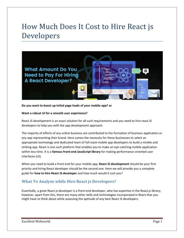 How Much Does It Cost to Hire React js Developers