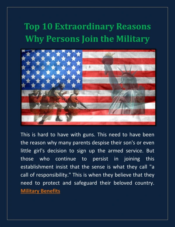 Top 10 Extraordinary Reasons Why Persons Join the Military
