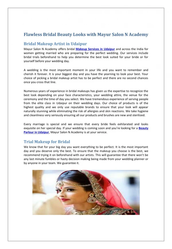 Flawless Bridal Beauty Looks with Mayur Salon N Academy