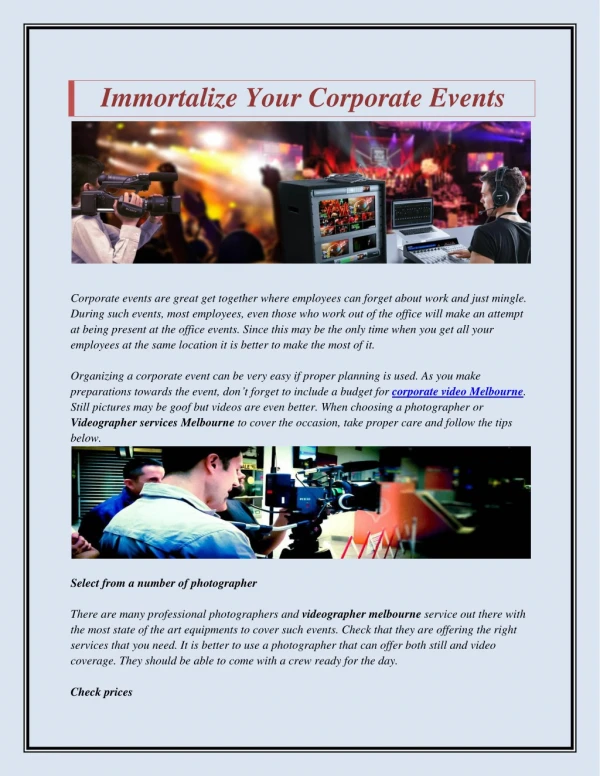 Immortalize your corporate events