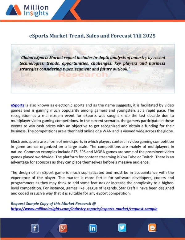 eSports Market Trend, Sales and Forecast Till 2025