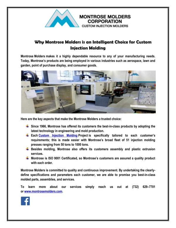 Montrose Molders is an Intelligent Choice for Custom Injection Molding