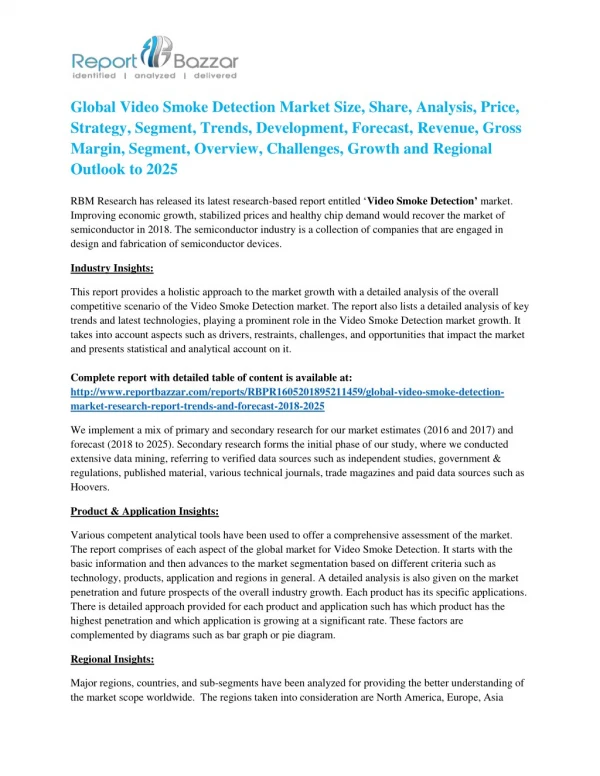 Video Smoke Detection Market Share, Supply And Consumption 2018 To 2025 Report Bazzar
