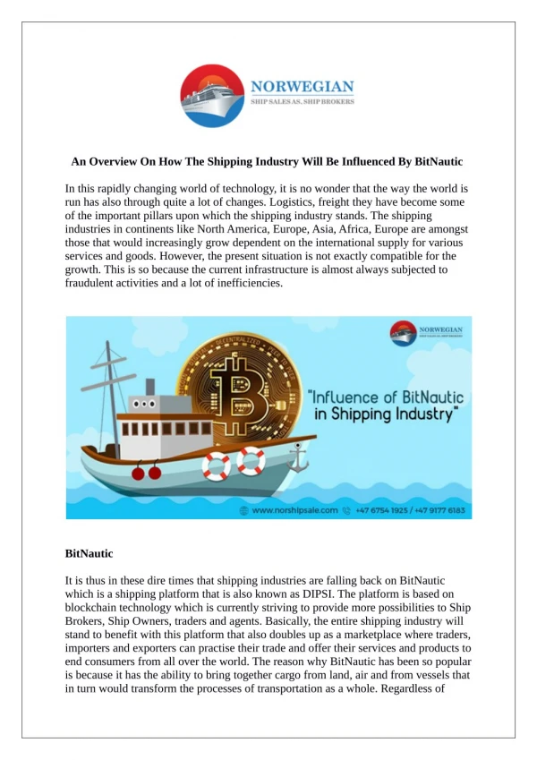 An Overview On How The Shipping Industry Will Be Influenced By BitNautic