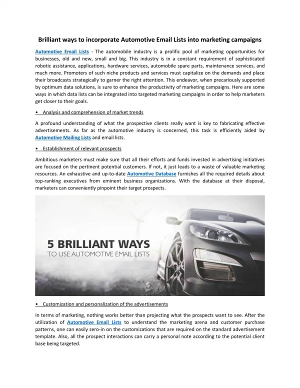 Brilliant ways to incorporate Automotive Email Lists into marketing campaigns